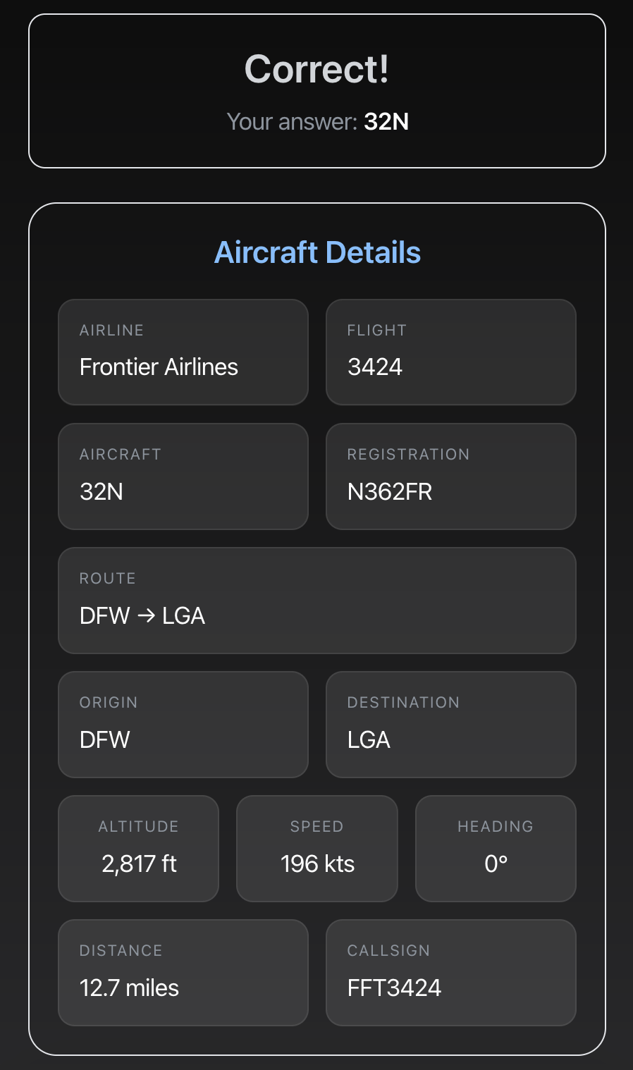 Answer reveal screen with details